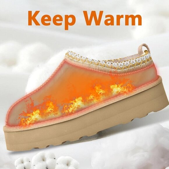 Platform Mini Ankle Boots Short Fur Fleece Lined Women's Slippers - Picture 5 of 7